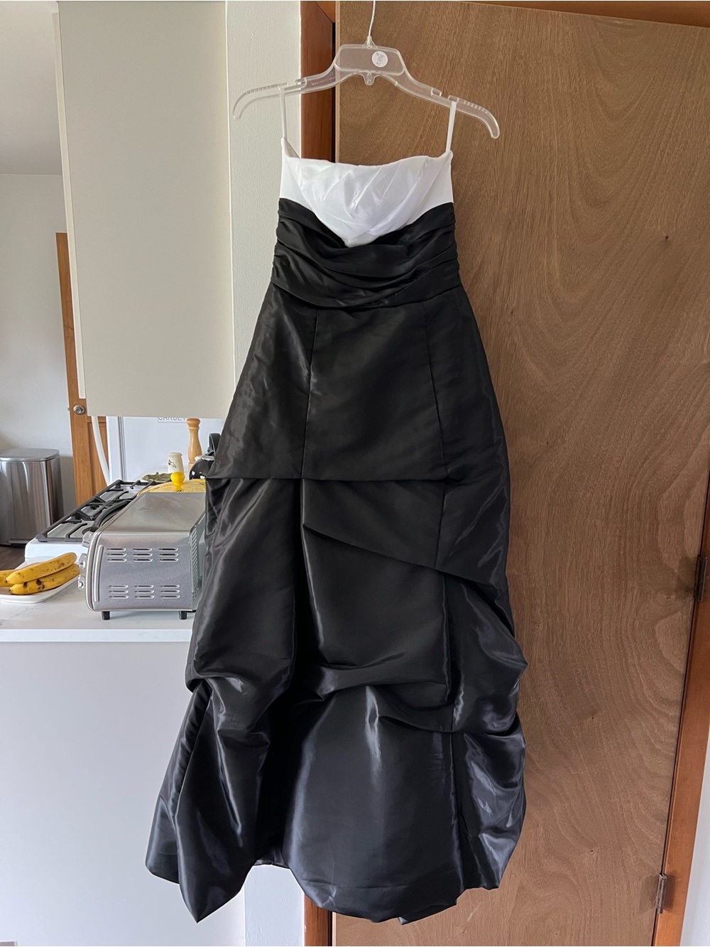 Black and White Strapless Formal Gown